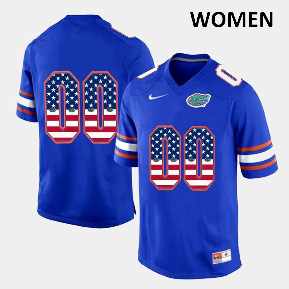 NCAA Florida Gators Customize Women's #00 Nike Royal Blue US Flag Fashion Stitched Authentic College Football Jersey CFG8564AO
